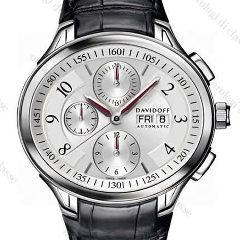 Scheda orologio Davidoff Gent automatic chronograph silvered dial black alligator strap #6476 Orologio Davidoff Gent automatic chronograph silvered dial black alligator strap #6476