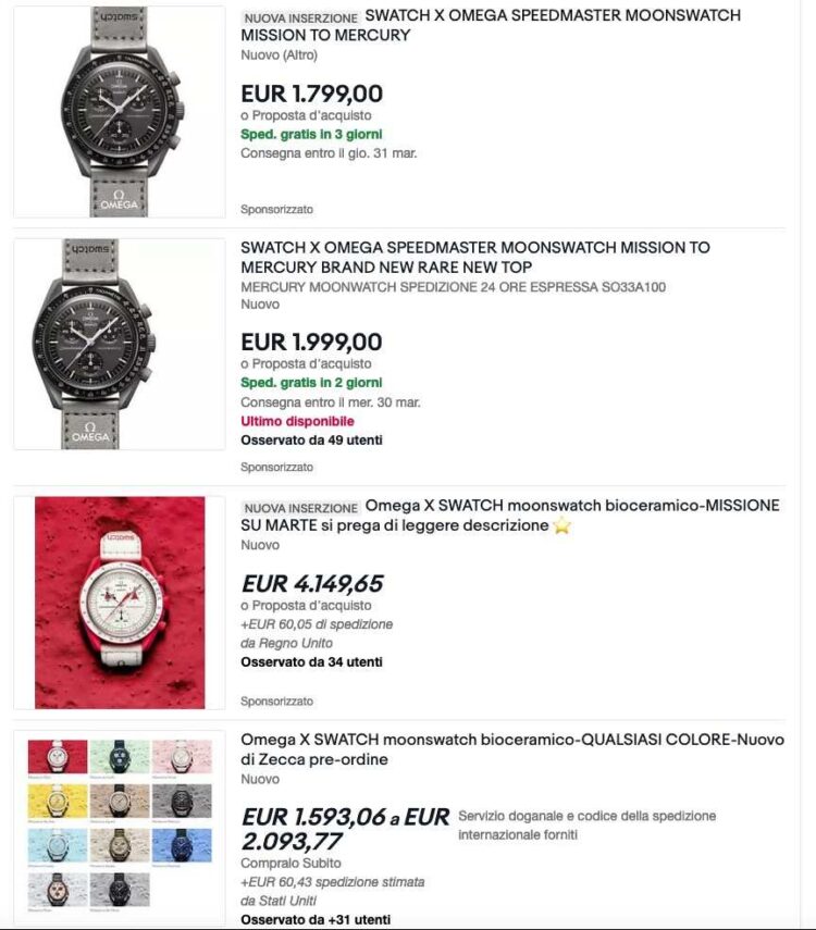 Omega X Swatch Bioceramic MoonSwatch speculazione Ebay
