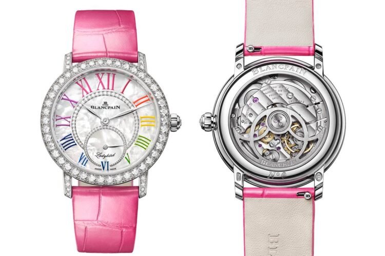 orologio Blancpain Ladybird Colors fronte e retro movimento