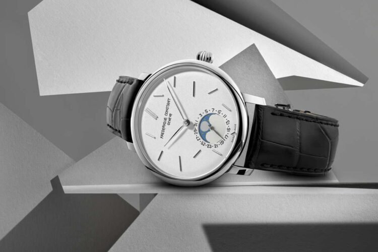 Frederique Constant Slimline Moonphase Date Manufacture seconde/seconde/ acciaio