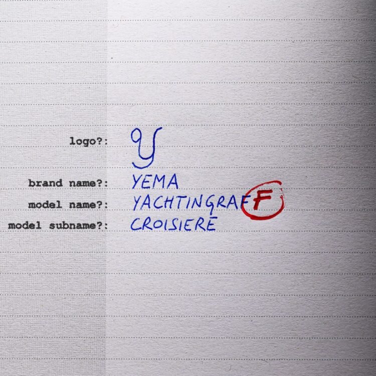 Schema progettuale YEMA Yachtingraff Croisière by seconde/seconde con le due F cerchiate in rosso.