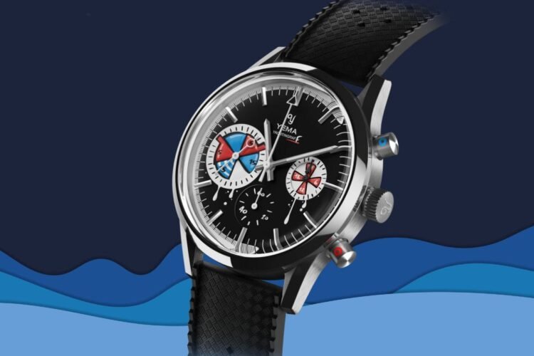 Yema Yachtingraff Croisière completo con cinturino Tropic nero, pulsanti bomboletta spray e quadrante graffiti.