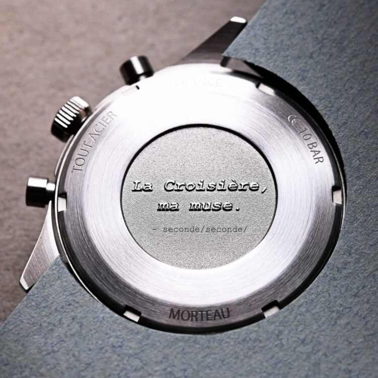 Fondello YEMA Yachtingraff con incisione 'La Croisière, ma muse' by seconde/seconde e impermeabilità 10 BAR.