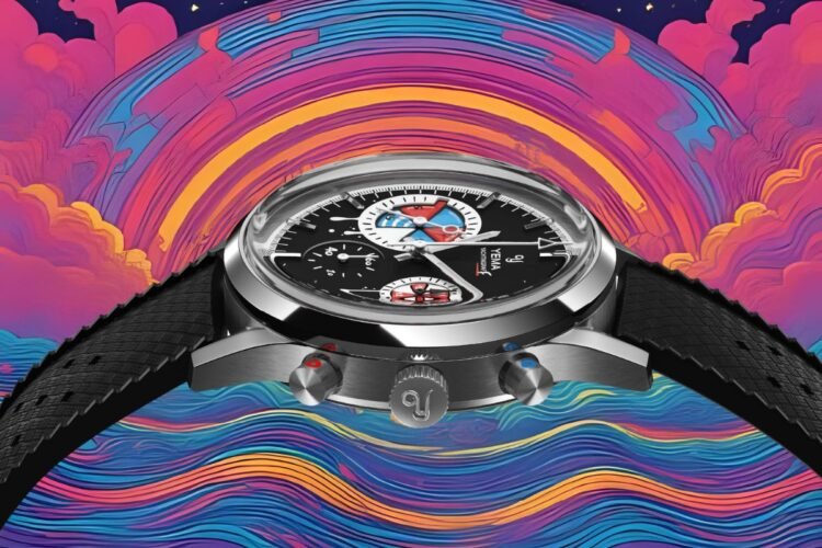 Yema Yachtingraff Croisière visto di profilo su sfondo street art psychedelico che rappresenta l'universo creativo di seconde/seconde