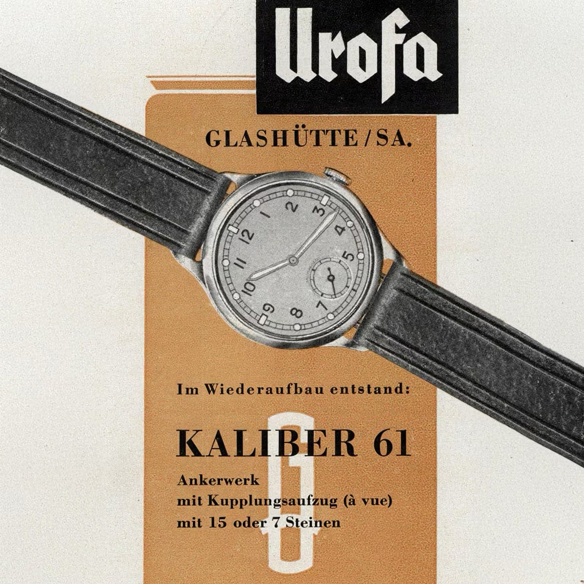 orologio UROFA equipaggiato dal calibro 61 costruito in meno di settanta giorni che segna la rinascita dell'orologeria sassone
