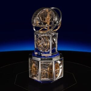 Vacheron Constantin La Quête du Temps Mécanique d'Art: orologio astronomico con automa funzionale, cupola celeste dipinta a mano e base in cristallo di rocca che mostra il meccanismo interno