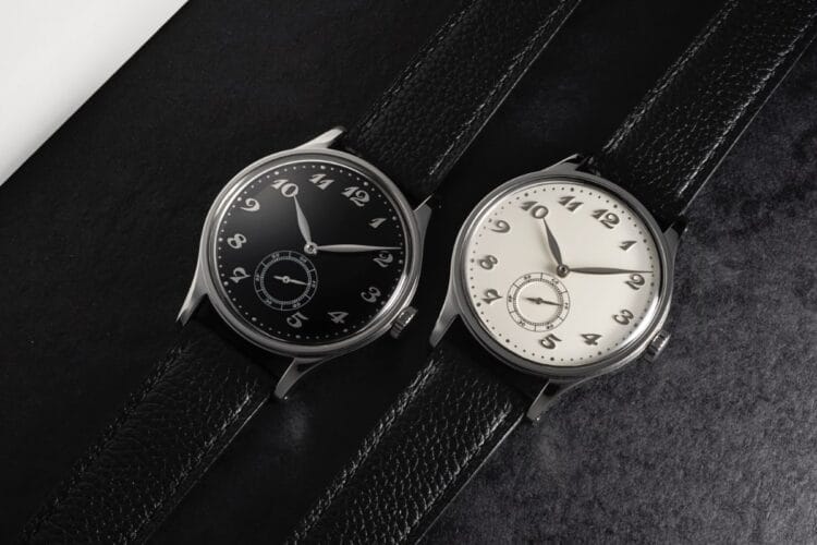 HU-01 by Horologically Unique: i due orologi dress watch in versione Vintage White e Glossy Black con cassa in acciaio da 36mm, numeri Breguet applicati e lancette a foglia.