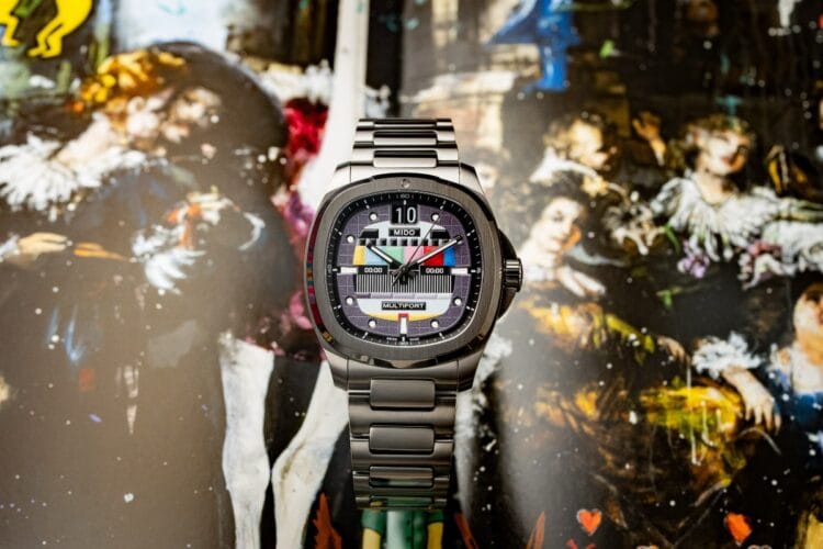 Mido Multifort TV Big Date Special Edition S01E02 Mido Multifort TV Big Date Special Edition S01E02 con cassa in PVD grigio e quadrante monoscopio colorato.