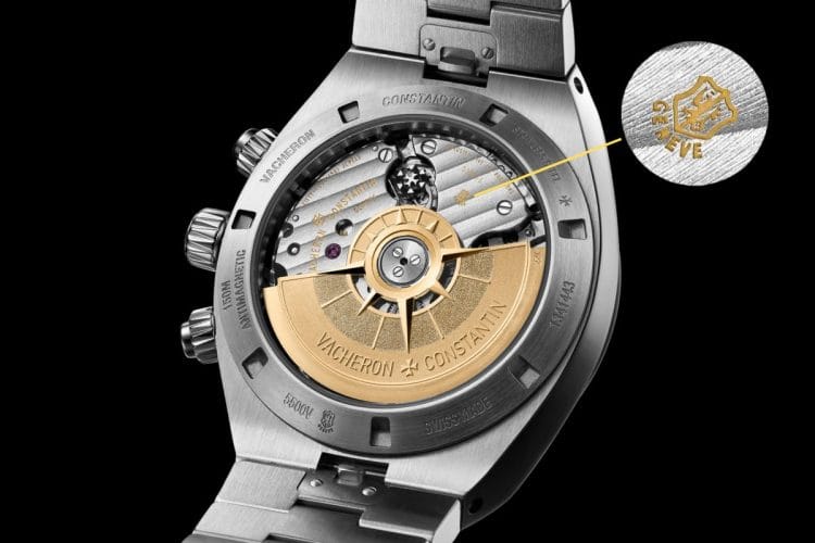 Punzone di Ginevra Vacheron Constantin Punzone di Ginevra ingrandito inciso sul calibro 5200 di un Vacheron Constantin Overseas Chronograph