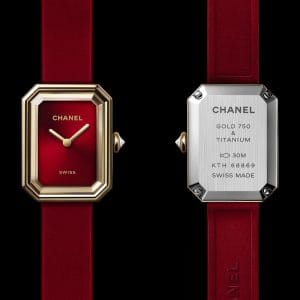 Orologio Chanel Première Ribbon Red Ref. H9857 con cassa in oro giallo e cinturino rosso.