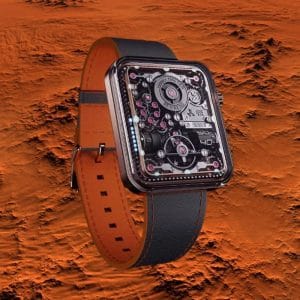 Behrens KVH sviluppato dall'orologiaio indipendente Vianney Halter su uno sfondo futurista di Marte.