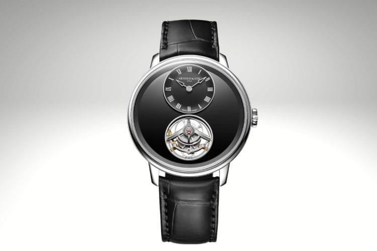 Arnold & Son Ultrathin Tourbillon Onyx Edition Platino – Watches and Wonders 2026 Arnold & Son Ultrathin Tourbillon Onyx Edition in platino 950: quadrante in onice nero con tourbillon volante a ore 6, cassa 41,5 mm spessa 8,4 mm, presentato a Watches and Wonders 2026.