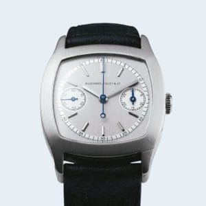 Audemars Piguet monopulsante Coussin Tortue del 1930 in cassa di platino all'asta da Christie's a Ginevra.