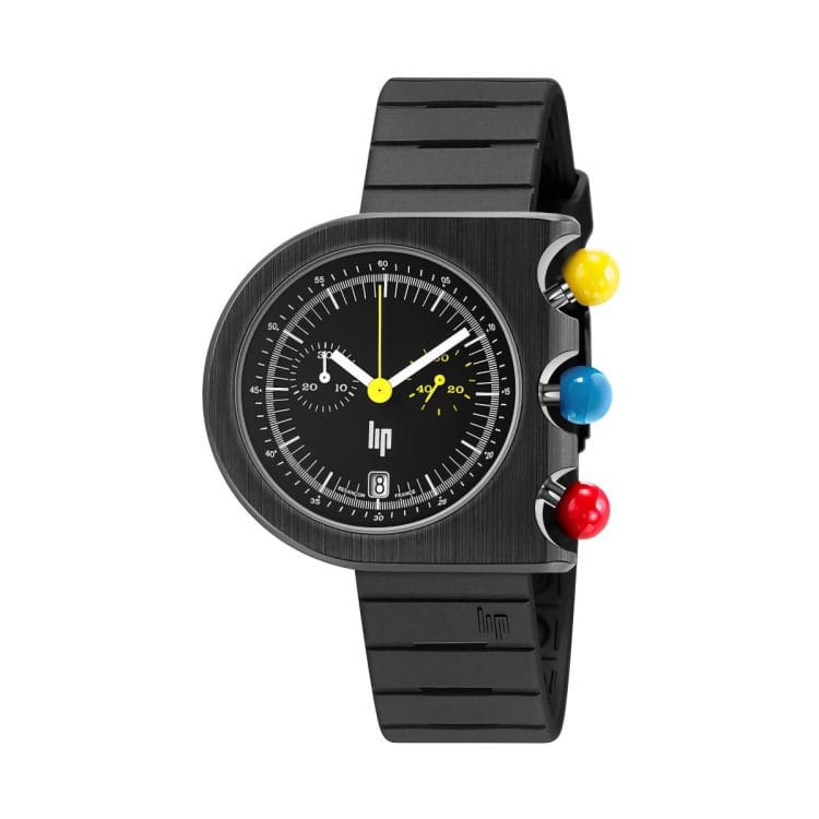 LIP Mach 2000 Chronograph – Design Roger Tallon, Besançon France LIP Mach 2000 Chronograph con i tre iconici pulsanti colorati disegnati da Roger Tallon.