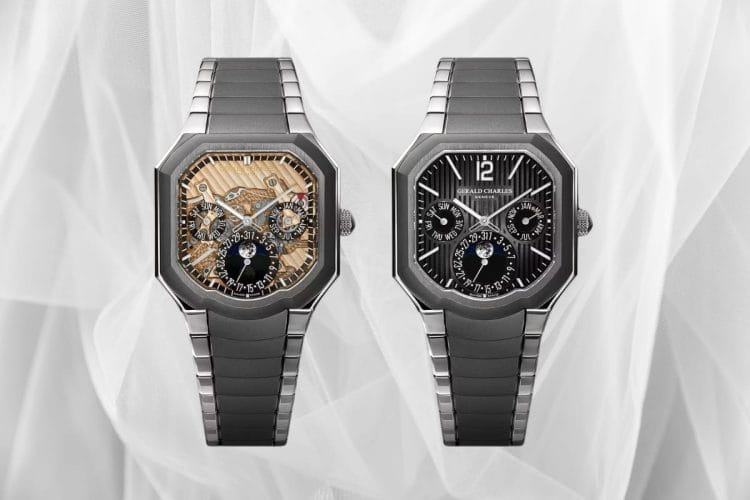 Gerald Charles Masterlink Perpetual Calendar – Watches and Wonders 2026 Gerald Charles Masterlink Perpetual Calendar presentato a Watches and Wonders 2026: le due versioni in titanio con cassa Masterlink, quadrante scheletrato oro e quadrante nero verticale, calendario perpetuo con fase di luna e micro-rotore.