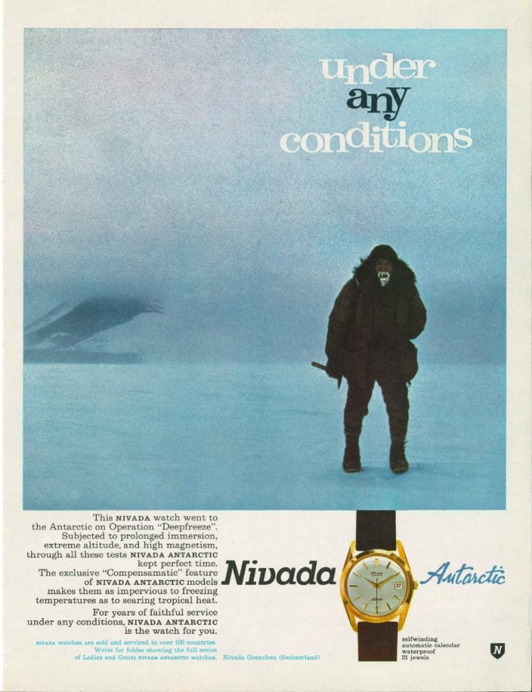 Nivada Antarctic — Operation Deep Freeze, Antartide 1955–1956 Nivada Grenchen Antarctic durante l'Operation Deep Freeze della Marina statunitense in Antartide, 1955.