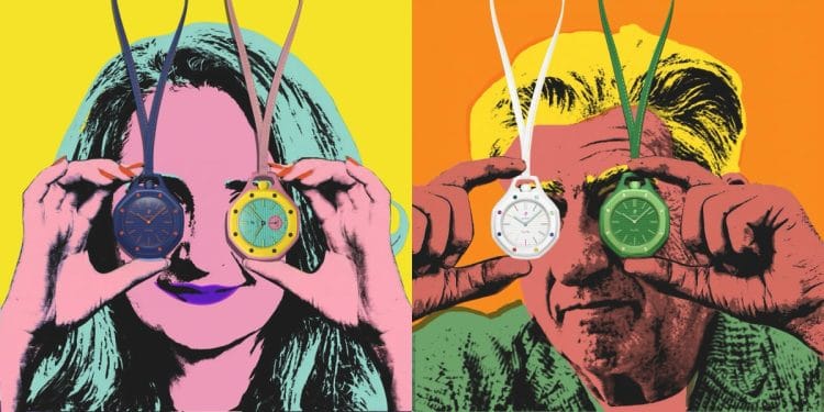Ilaria Resta e Nick Hayek Jr. nella campagna pop art Audemars Piguet x Swatch Royal Pop Ritratto pop art in stile Warhol di Ilaria Resta (CEO Audemars Piguet) e Nick Hayek Jr. (CEO Swatch Group) per la campagna di lancio Royal Pop.