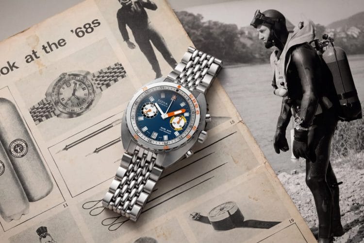 Doxa SUB 200 T.Graph II - Caribbean blu con bracciale grain de riz Doxa SUB 200 T.Graph II Caribbean blu con bracciale in acciaio grain de riz su catalogo d'archivio anni Sessanta.