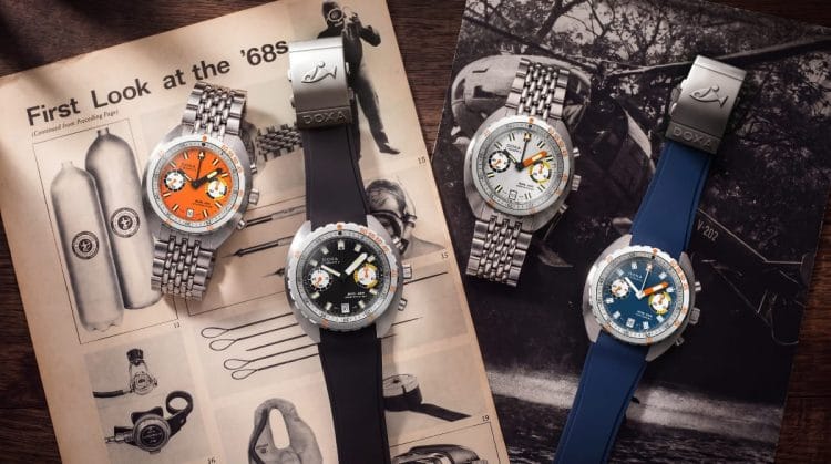 Doxa SUB 200 T.Graph II - Le quattro varianti cromatiche Le quattro varianti del Doxa SUB 200 T.Graph II su cataloghi d'archivio anni Sessanta: Professional arancione, Searambler argento, Sharkhunter nero e Caribbean blu.
