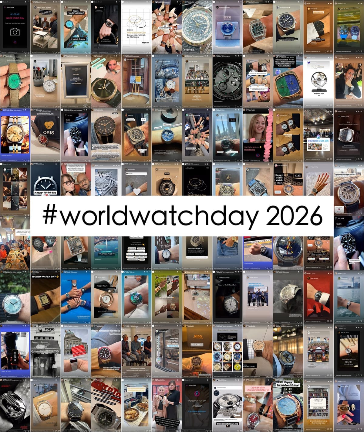 Collage di storie social pubblicate durante il World Watch Day 2025 con il tag #worldwatchday