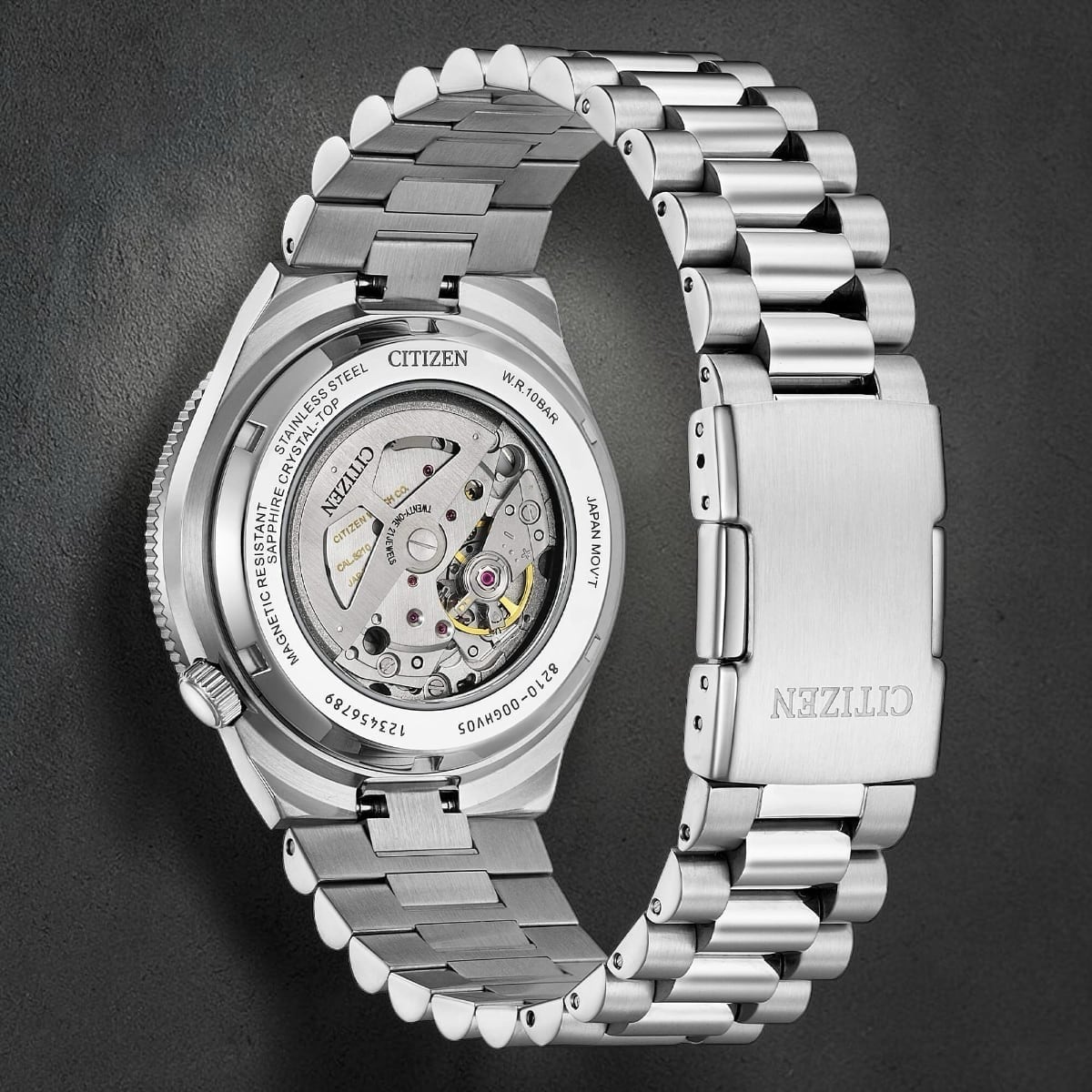 Movimento automatico Calibre 8210 Citizen Tsuyosa Shore Time Slip Fondello trasparente Citizen Tsuyosa Shore Time Slip con calibro 8210