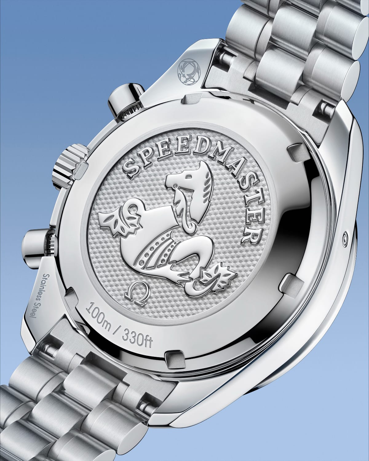 Fondello Omega Speedmaster 38 2026 con cavalluccio marino inciso e impermeabilità 100 metri