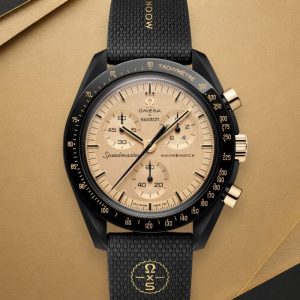 Swatch Mission To The Moon 1969 con quadrante e dettagli in oro.