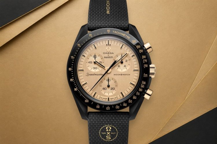 Swatch Mission To The Moon 1969 Swatch Mission To The Moon 1969 con quadrante e dettagli in oro.