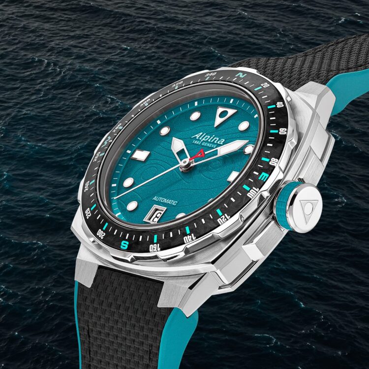 Alpina Seastrong Extreme Automatic x Route du Rhum con quadrante turchese e lunetta bussola.