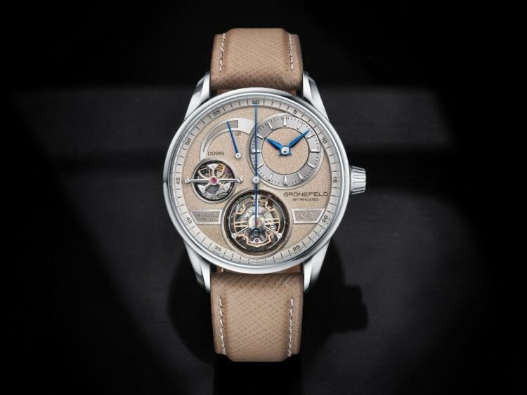 Grönefeld 1941 Quadrivium visto frontalmente, con remontoire alle 9 e tourbillon volante alle 6.