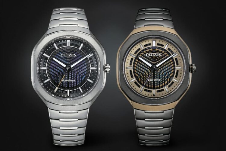 Citizen Eco-Drive Photon 50th Anniversary: le due versioni a confronto, BJ6560-53W argento a sinistra e BJ6569-59X nero e oro a destra.
