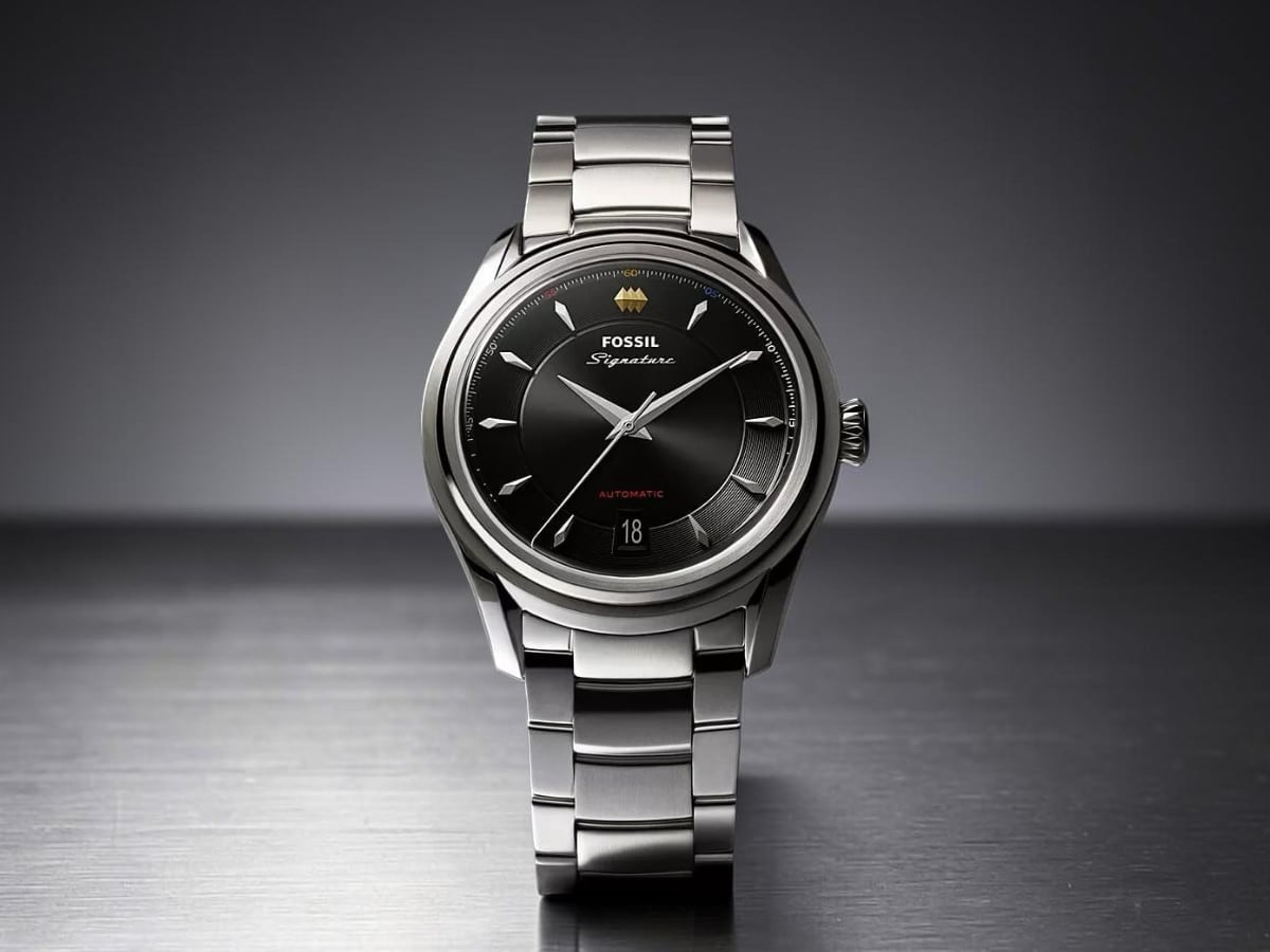 ossil Signature CS-1 automatico svizzero quadrante nero bracciale acciaio Swiss Made