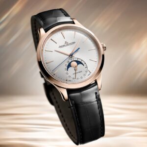 Jaeger-LeCoultre Master Ultra Thin Moon oro rosa 36 mm con cinturino alligatore nero.