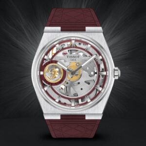 Tissot PRX Skeleton Damian Lillard Special Edition con cinturino in caucciu bordeau.