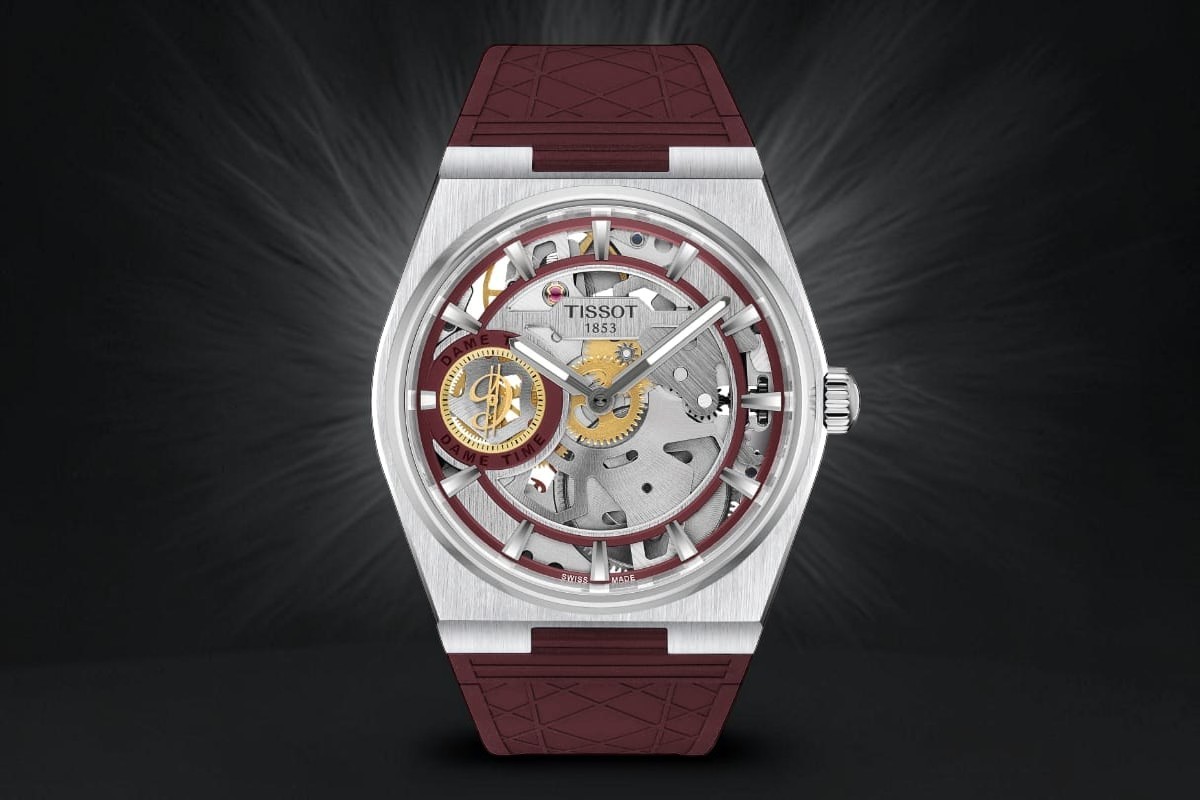 Tissot PRX Skeleton Damian Lillard Special Edition con cinturino in caucciu bordeau.